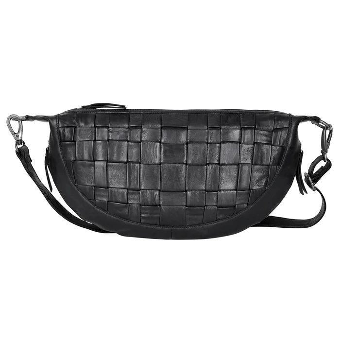Crossbody/Sling Bag - Woven Leather - Black