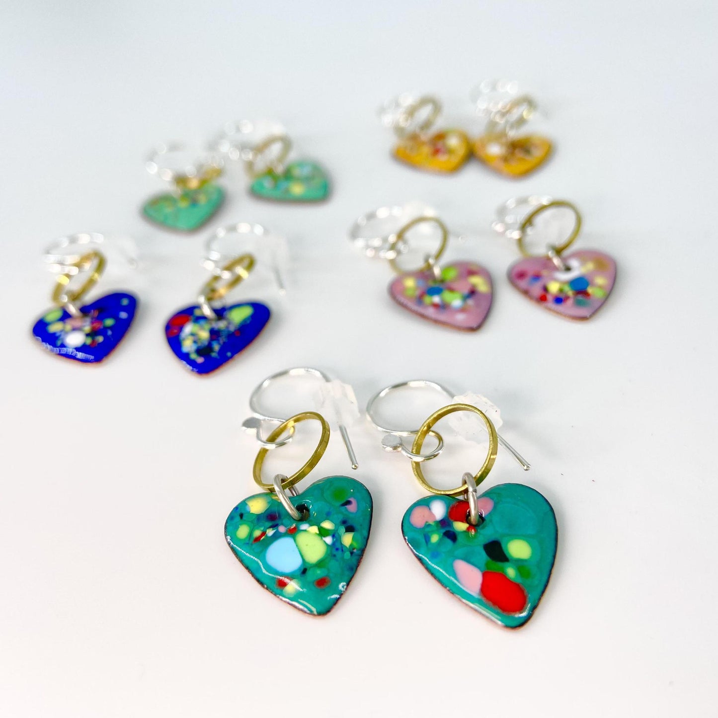 Earrings - Mini Hearts - Enamel on Copper