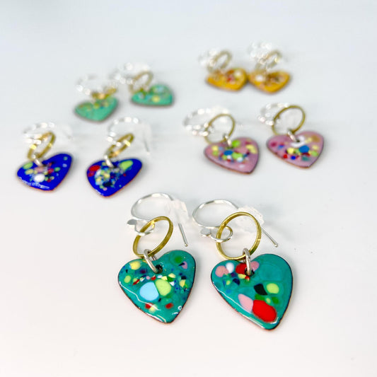 Earrings - Mini Hearts - Enamel on Copper