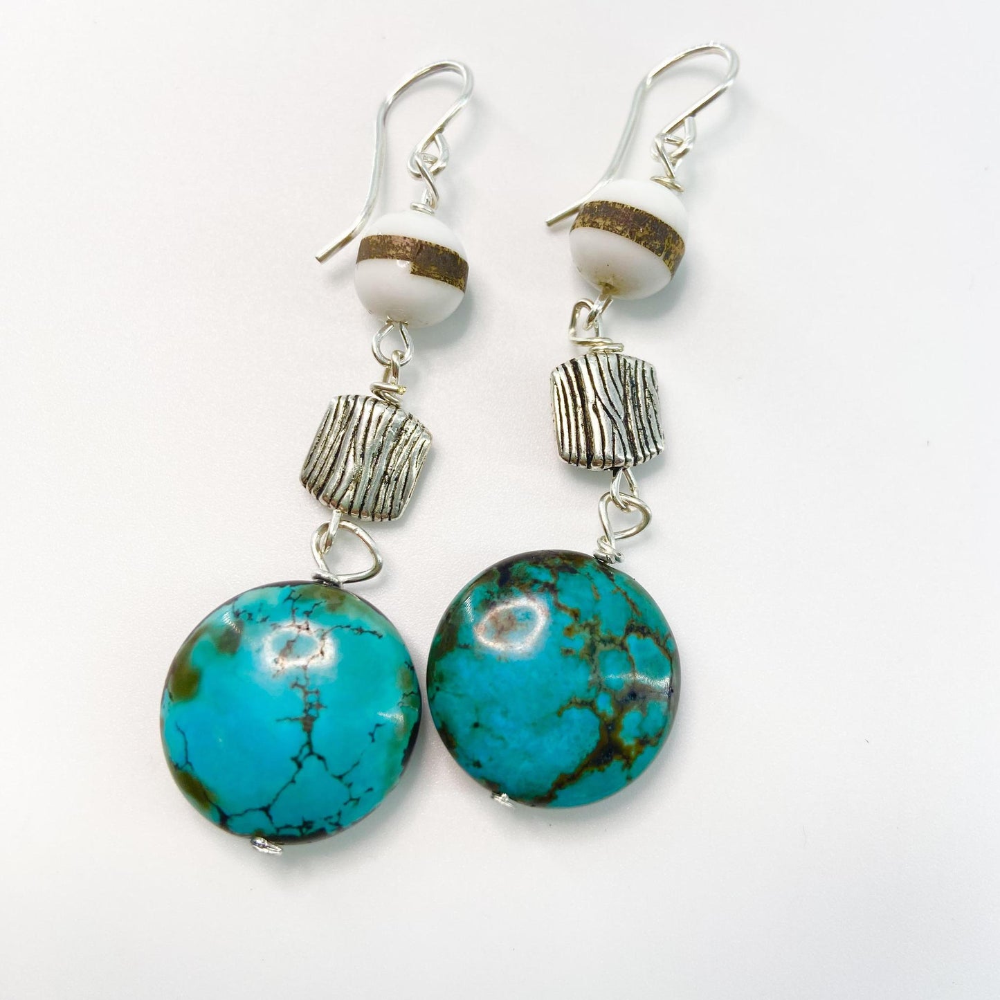 Earrings - Vintage Bead Originals - Faux Bois Silver