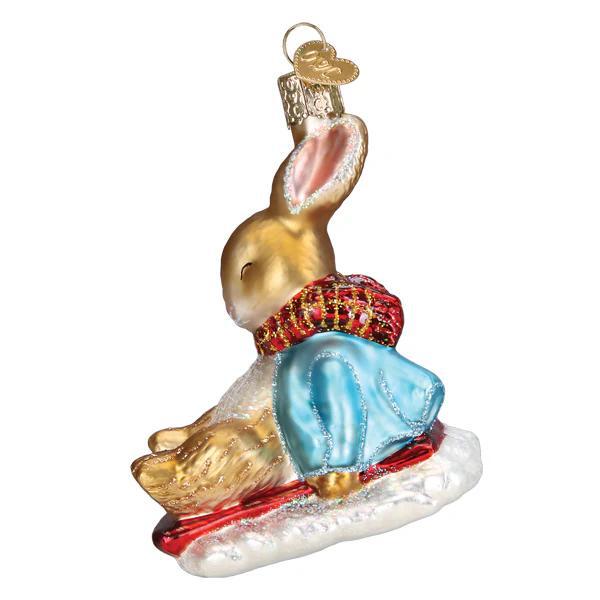 Ornament - Blown Glass - Peter Rabbit on Sled