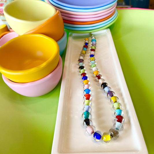 Necklace - Rainbow Glass "Pearl" - 16.5 inch
