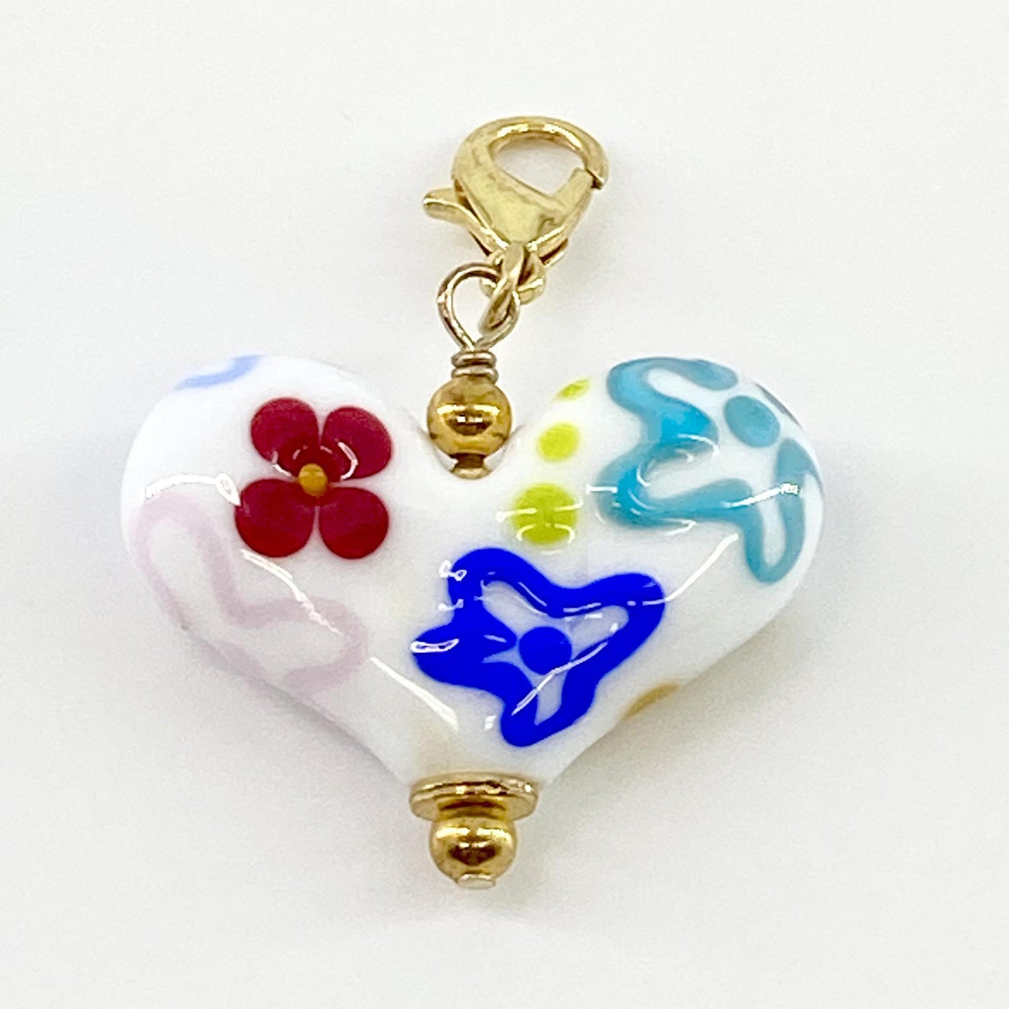 Pendant - Retro Floral Heart - Glass & Goldfill (Video)
