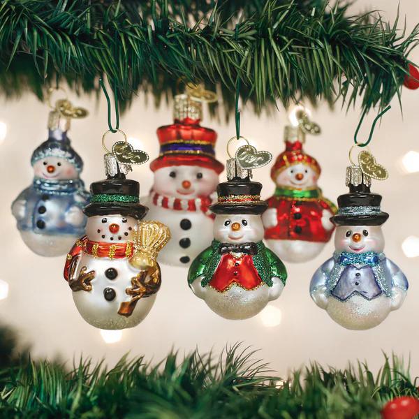 Ornament - Blown Glass - Mini Snowman - Scarf and Broom