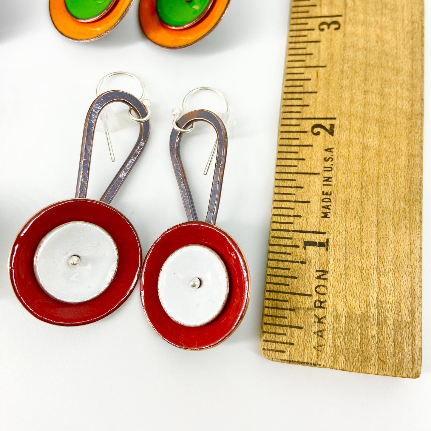 Earrings - "Spinner" - Enamel on Copper - Yellow/Teal