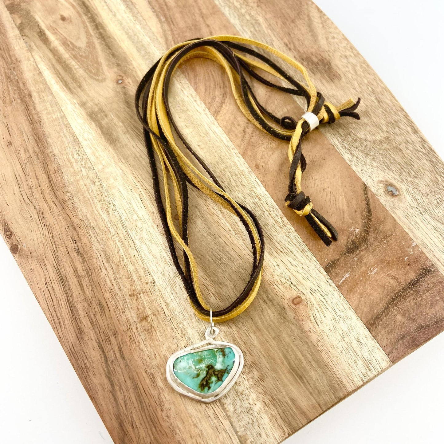 Necklace - Bezel Set Turquoise on 4 Strands of Leather