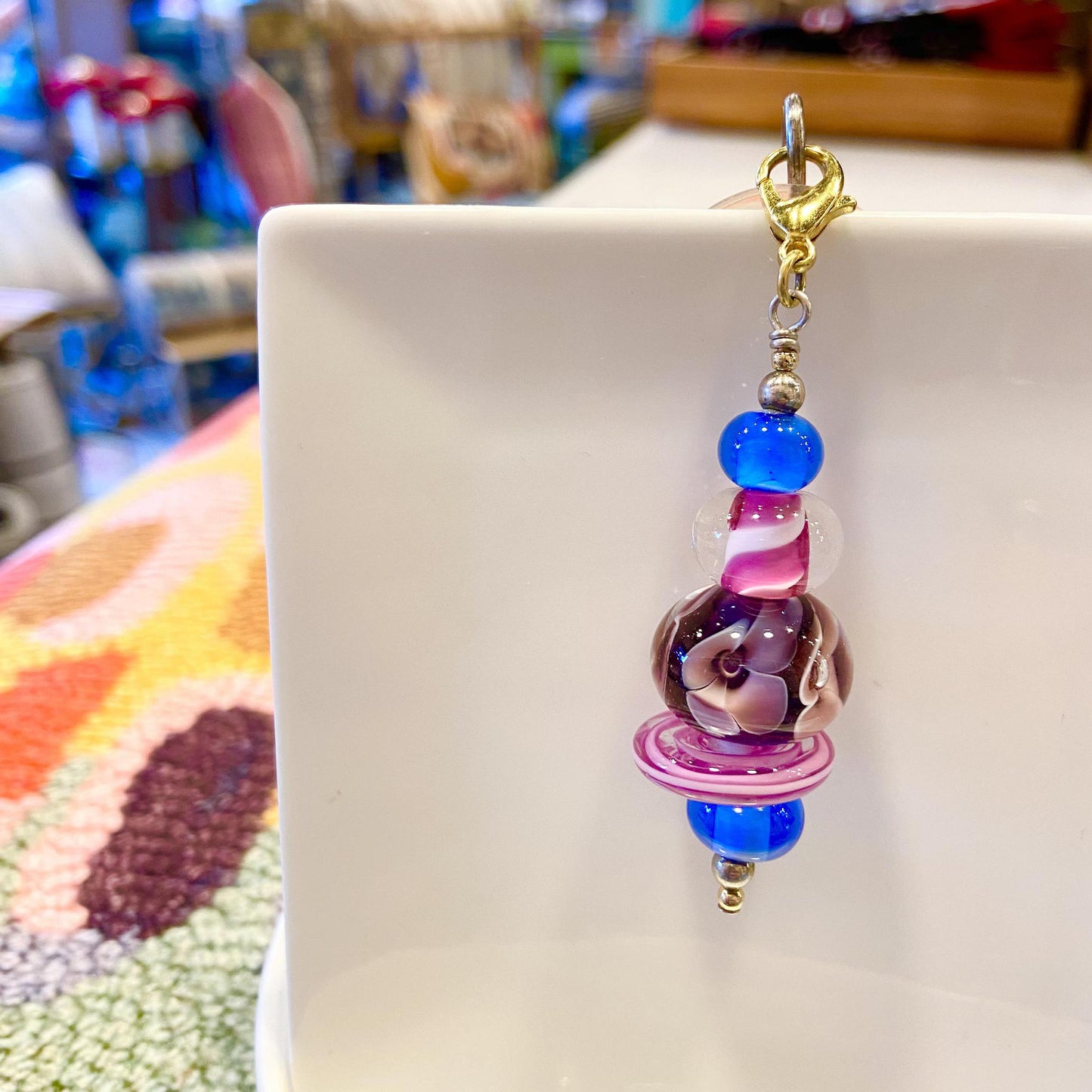 Pendant - Purple Flower + 4 Beads - Glass & Gold Fill
