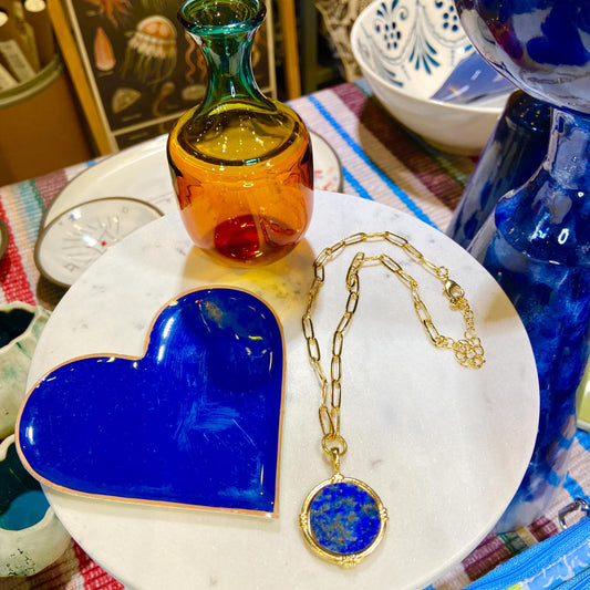 Necklace - Blue Lapis on Ida Paperclip Chain - 24kt Gold Plated