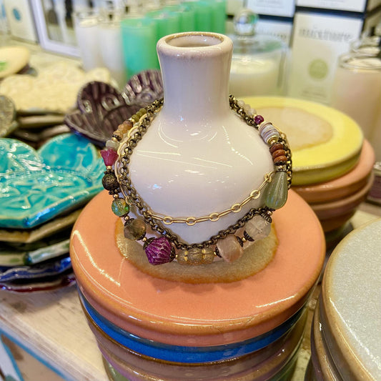 Bracelet - Czech Glass/Peach Moonstone - Brass