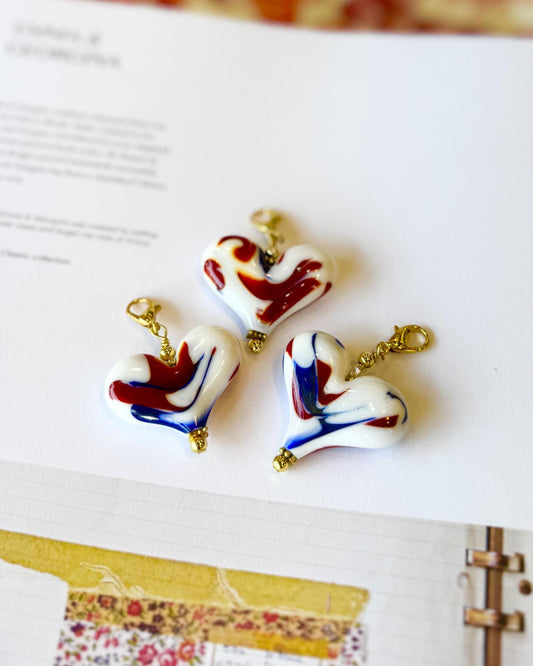 Pendant - Red/White/Blue Paint Splotch Heart - Large - Gold Fill
