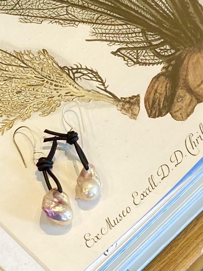 Earrings - Pearl/Leather/Sterling