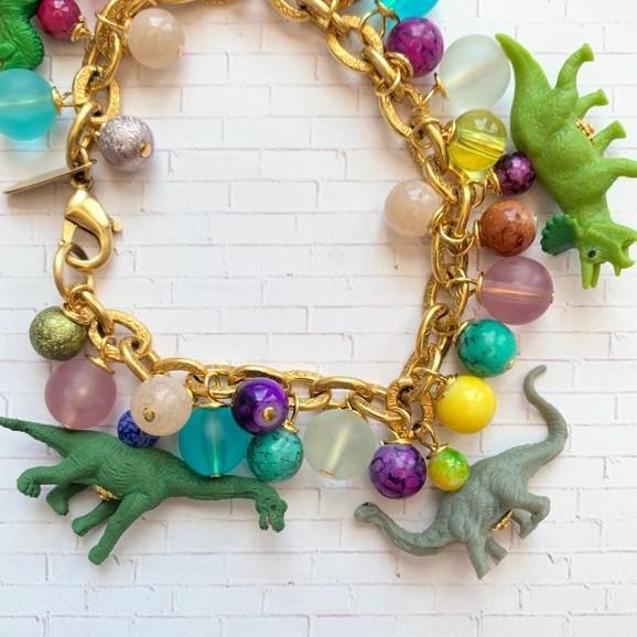 Bracelet - Tiny Dinosaurs & Vintage Beads