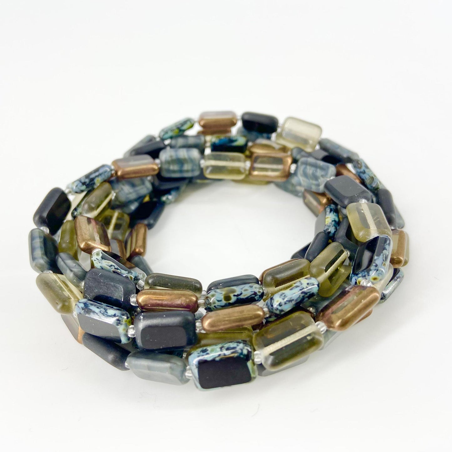 Necklace - 7-Way Furnace Glass Beads - Grays - 60"