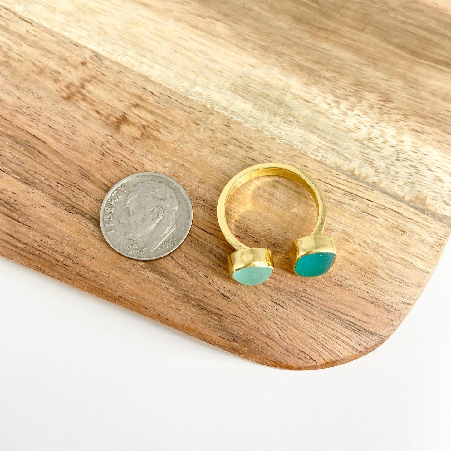 Ring - Double Sea Glass -18K Gold Vermeil - Adjustable