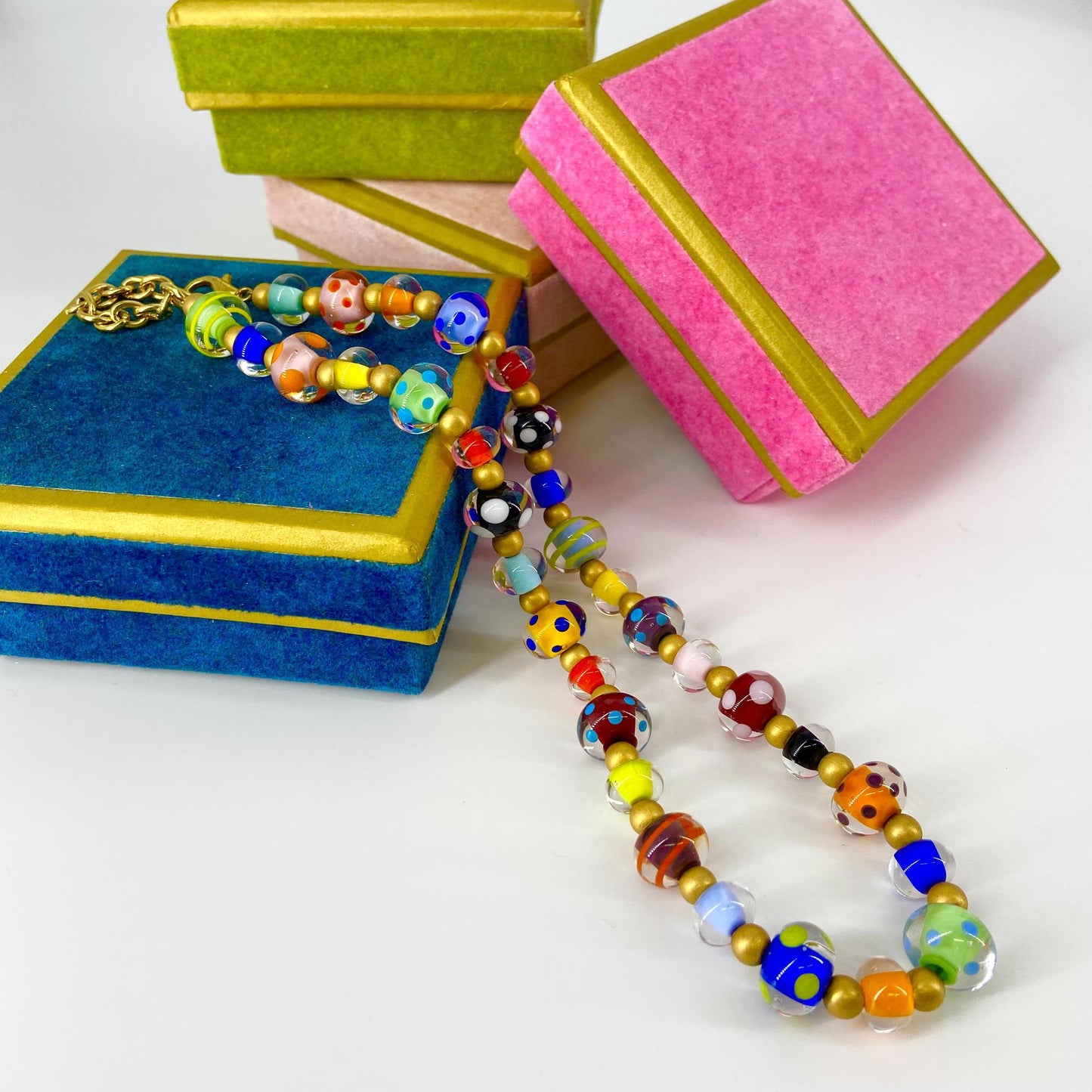 Necklace - Bright Colors & Gold - Gold Fill and Glass
