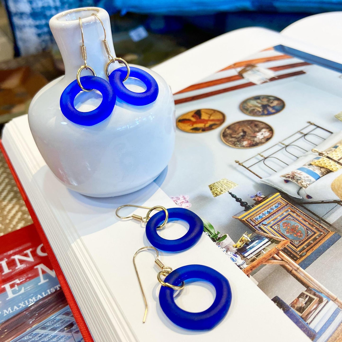 Earrings - Reclaimed Glass - Cobalt