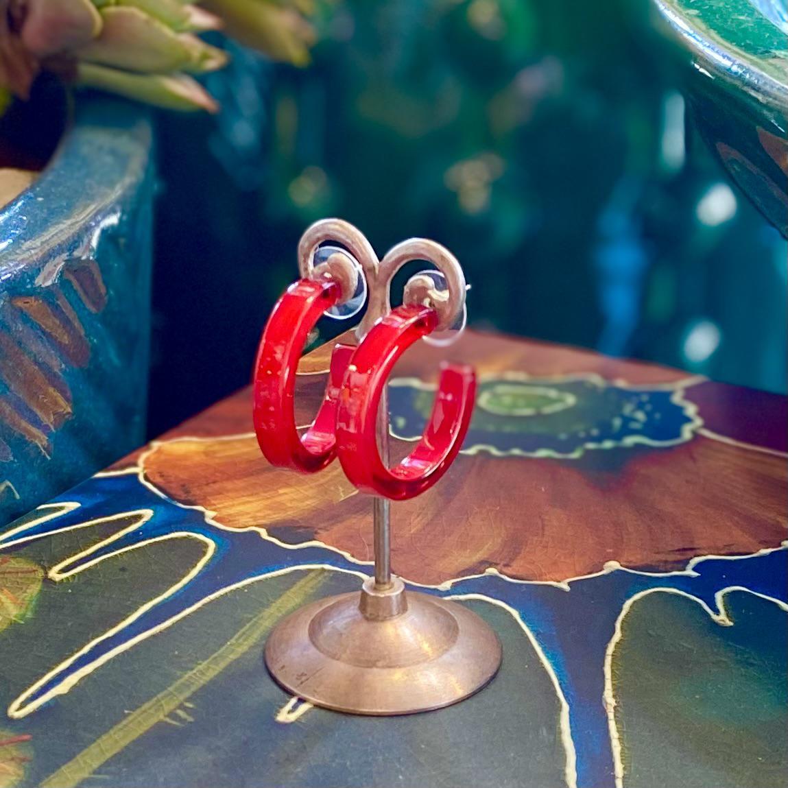 Earrings - Small Hoop - Red - Resin