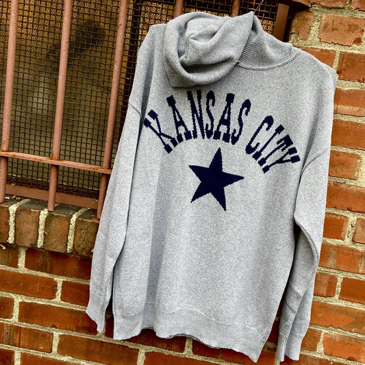 Oversized Hooded Sweater - KANSAS CITY - Unisex - Navy on Grey