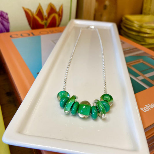 Necklace - Glass "Lifesaver" Beads - Grass Green