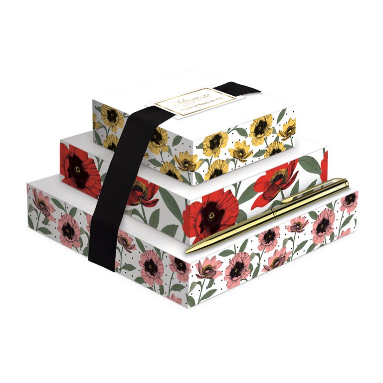 Notepads - Tower of Three & 1 Pen - Poppy Patch