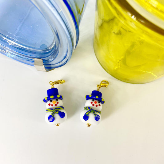 Pendant - Snowperson with Blue Hat - Handmade Glass
