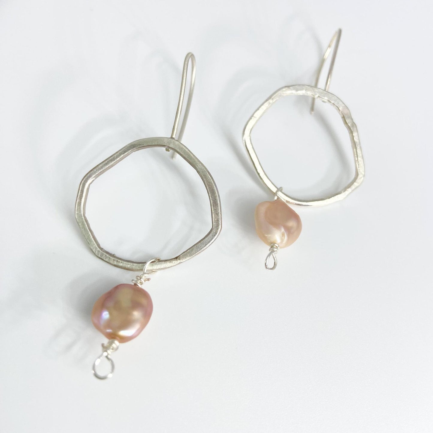 Earrings - Wonky Hoops with Pearl - Sterling