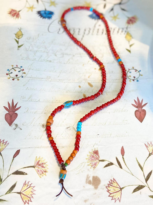 Necklace - African Trade Beads on Leather