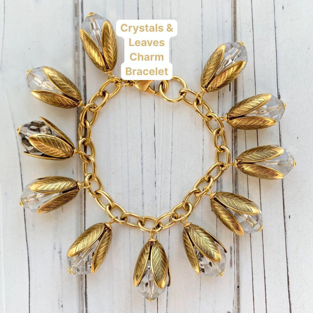 Bracelet - Crystals & Leaves Charms