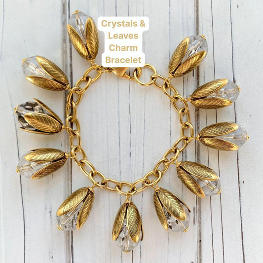 Bracelet - Crystals & Leaves Charms