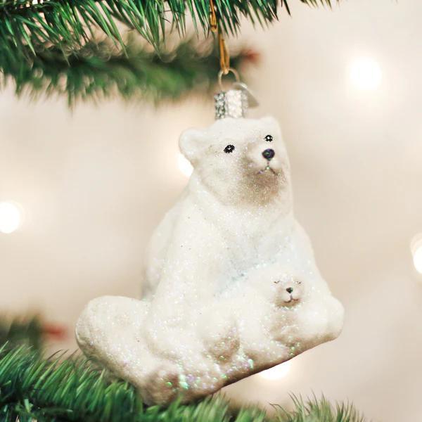 Ornament - Blown Glass - Polar Bear with Cub