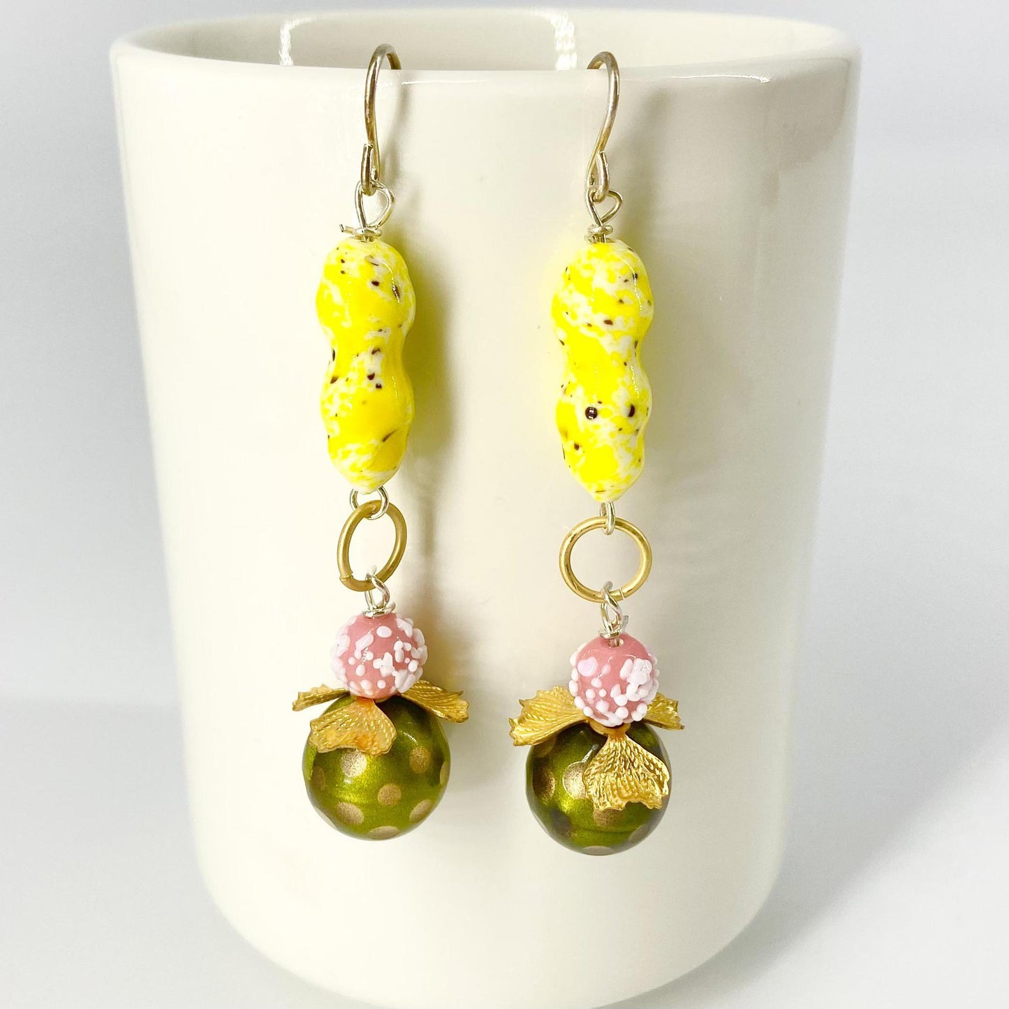 Earrings - Beaded Originals - Olive Polka Dot