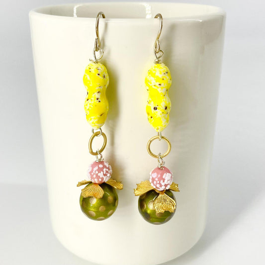 Earrings - Beaded Originals - Olive Polka Dot