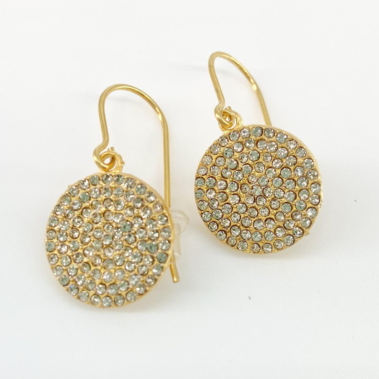 Earrings - Discs Encrusted with Crystals - 18kt Goldfill (Video)