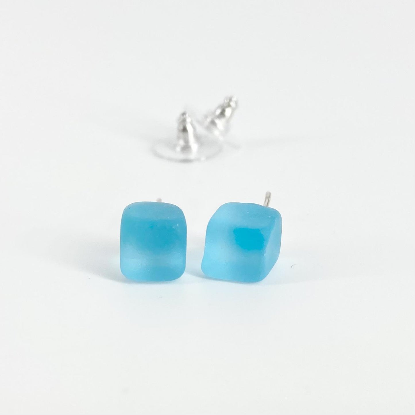 Post Earrings - Sterling & Reclaimed Glass - Aqua