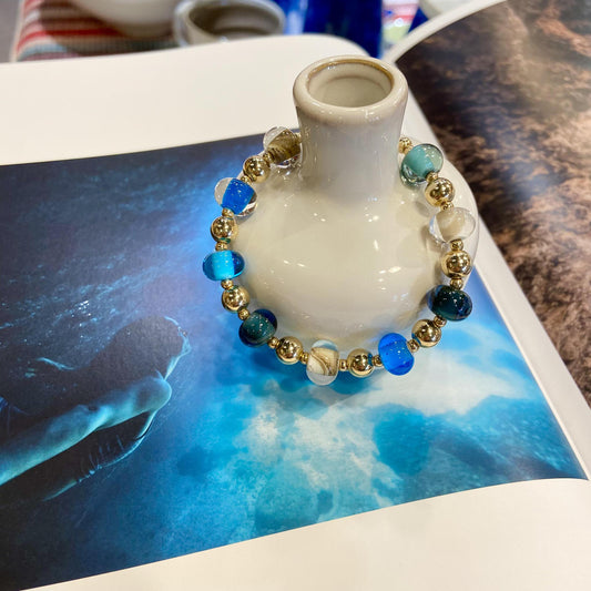 Bracelet - Glass Pearl & Gold Plate - Sand & Sea