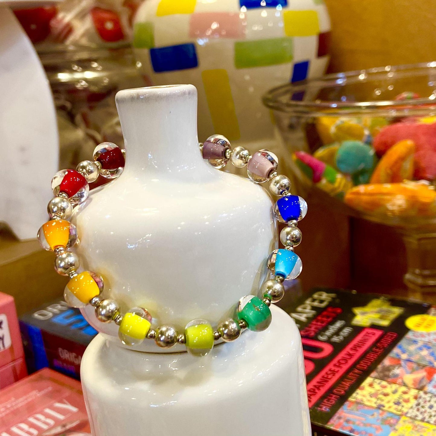 Bracelet - Glass Pearl & Sterling - Rainbow