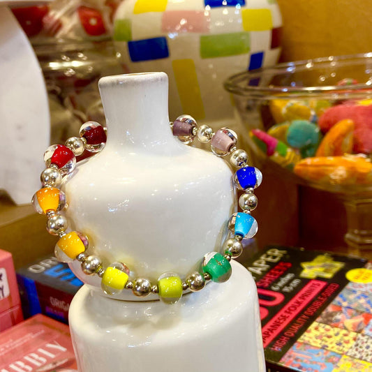 Bracelet - Glass Pearl & Sterling - Rainbow
