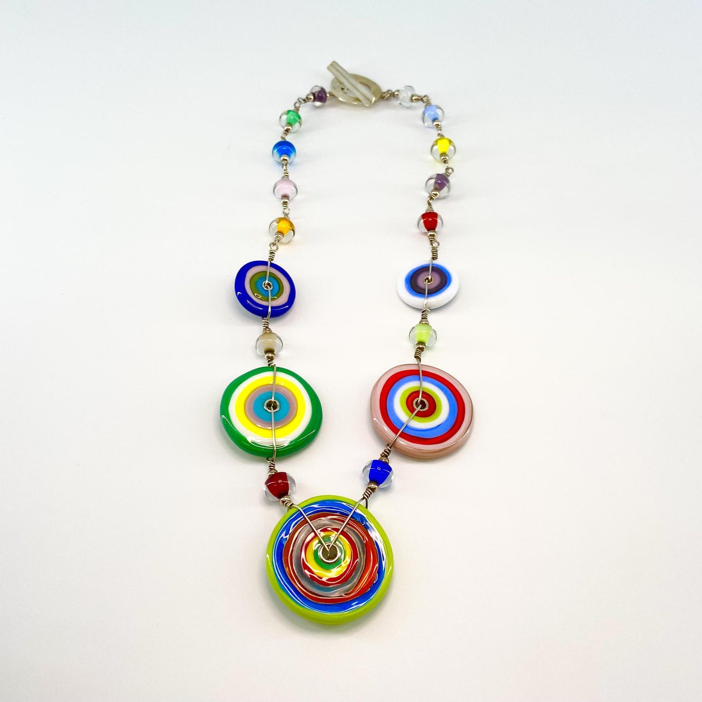 Necklace - Flat Disks and Beads - Sterling and Glass (Video)