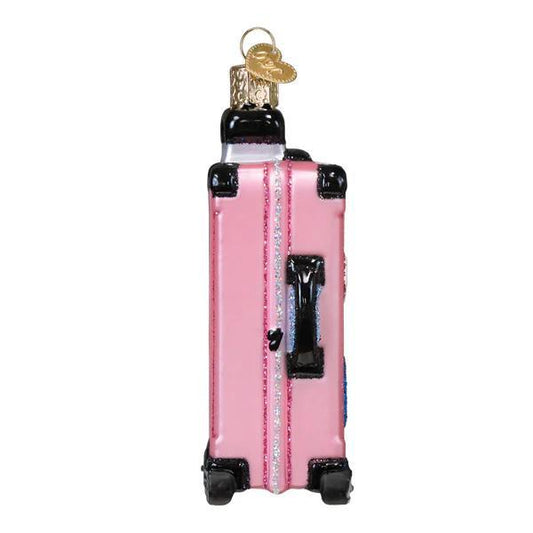Ornament - Blown Glass - Pink Rolling Suitcase