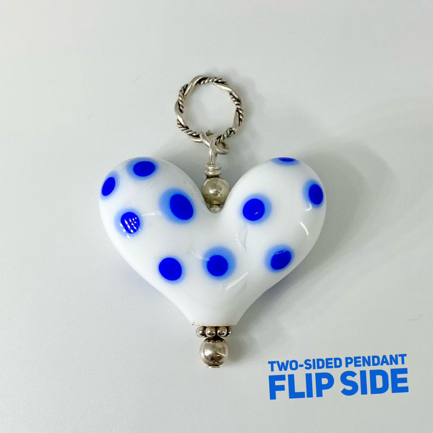 Pendant - Two-Sided "KC" Heart - Glass & Sterling