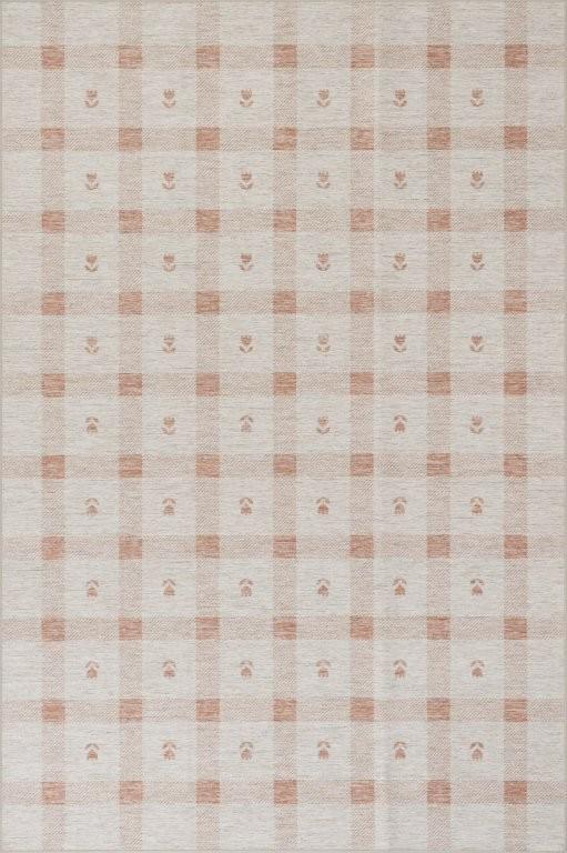 Rug - Machine Washable - Elenica Modern Plaid Peach