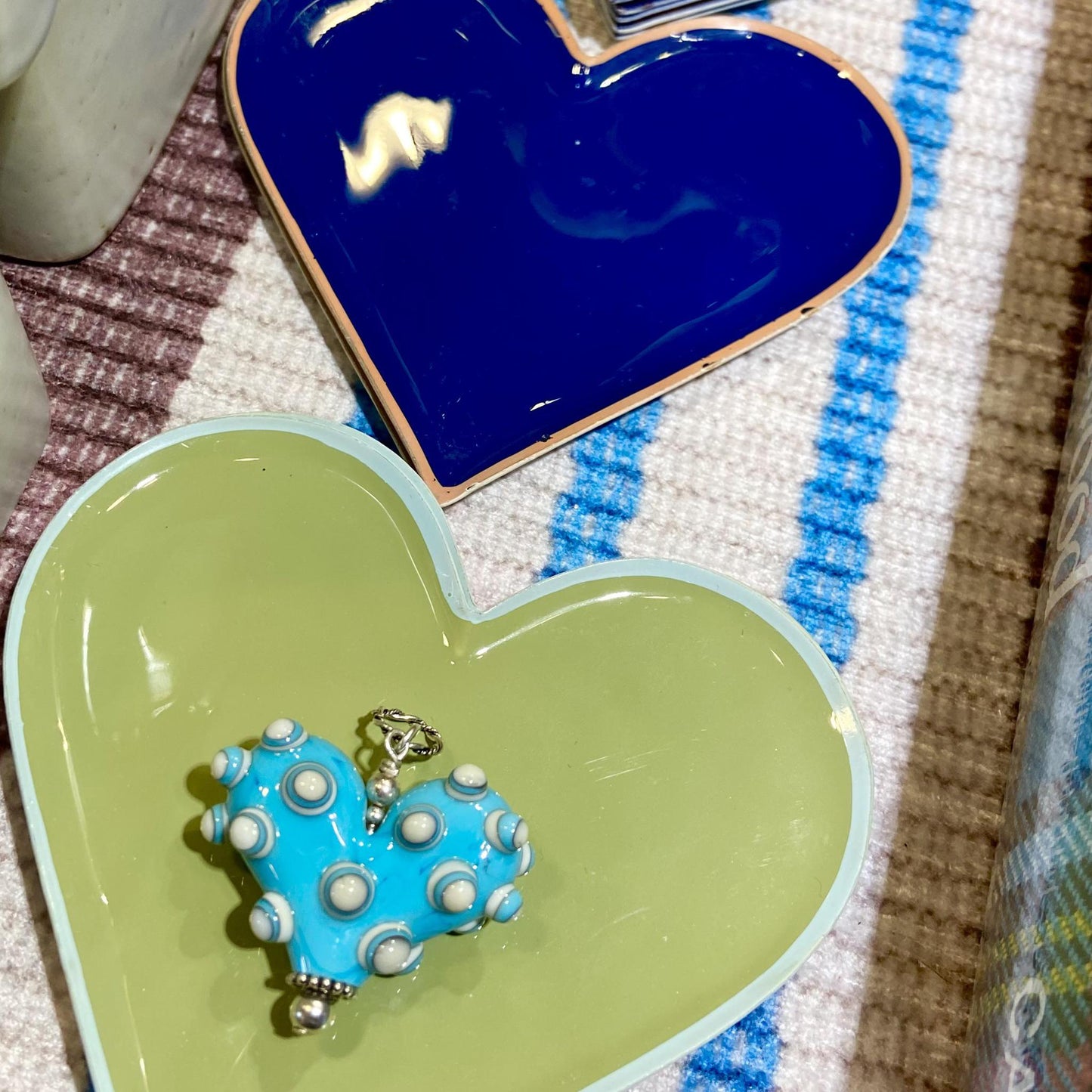Pendant - Bumpy Turquoise & Creme Heart - Glass & Sterling