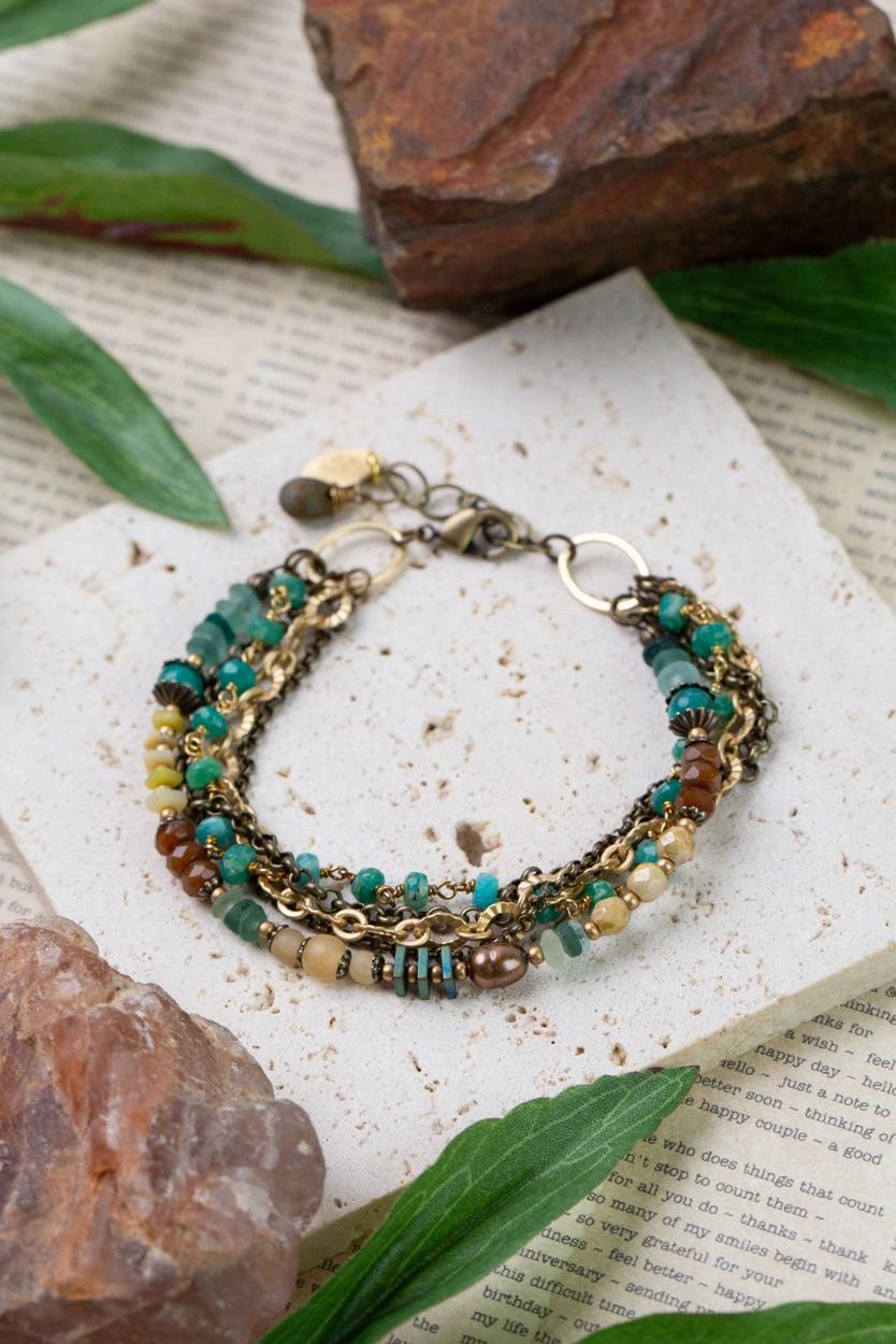 Bracelet - Roman Glass/Amazonite/Czech Glass - Gold on Brass