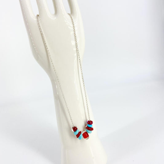 Necklace - Glass "Lifesaver" Beads - Turquoise/Red