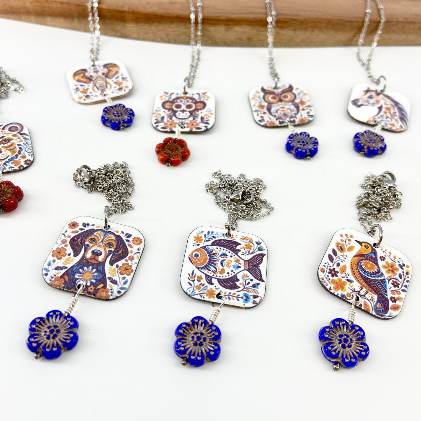 Necklace - Animals with Czech Droplette - Enamel on Copper
