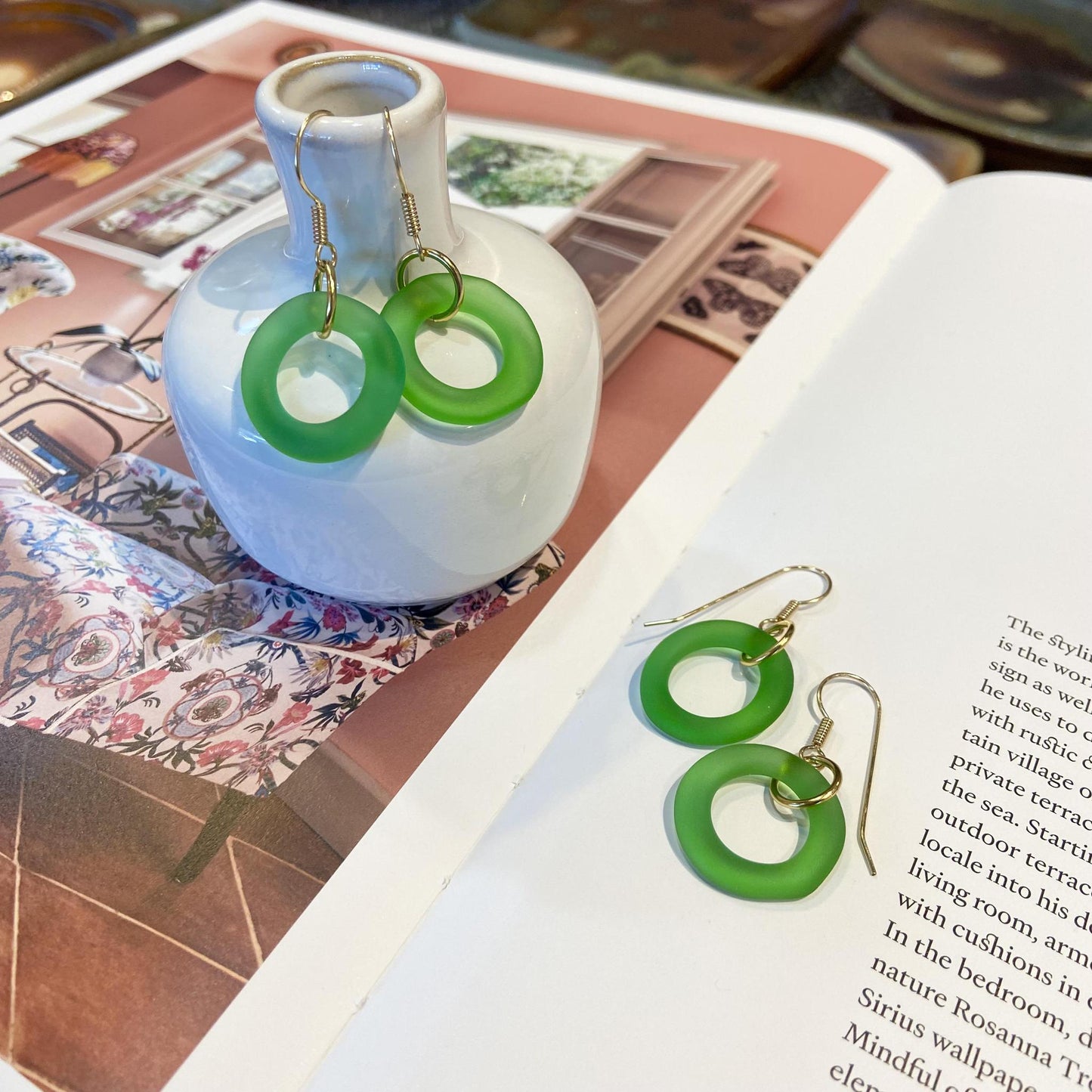 Earrings - Reclaimed Glass - Lime