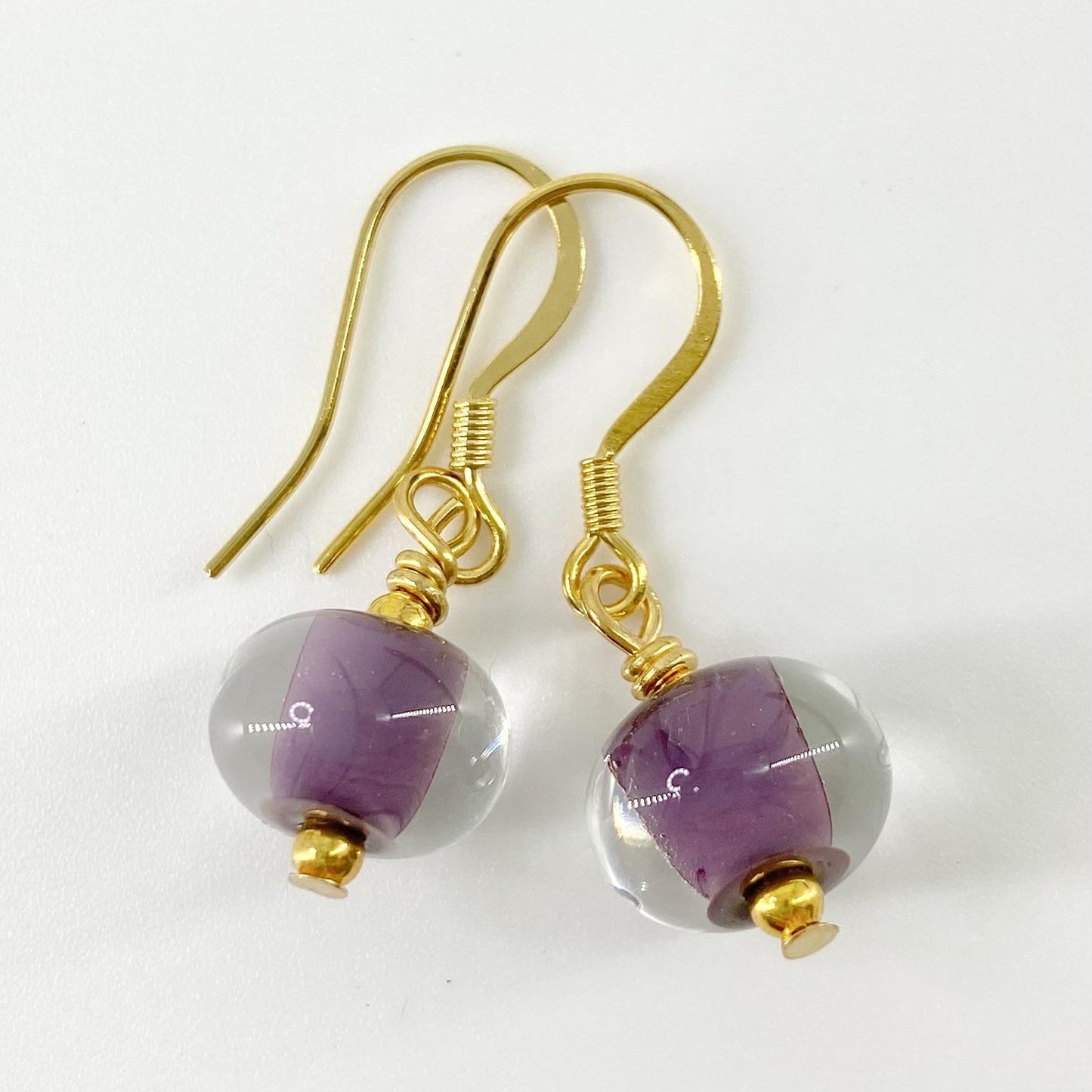 Earrings - Purple Core - Glass & Goldfill (Video)