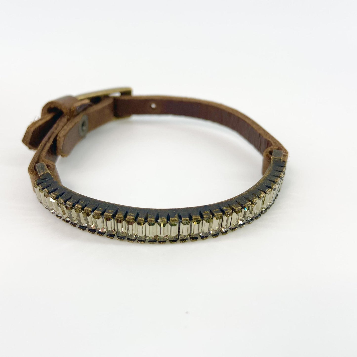 Bracelet - Channel Set Crystals - Antiqued Brass/Leather/Crystals (Video)