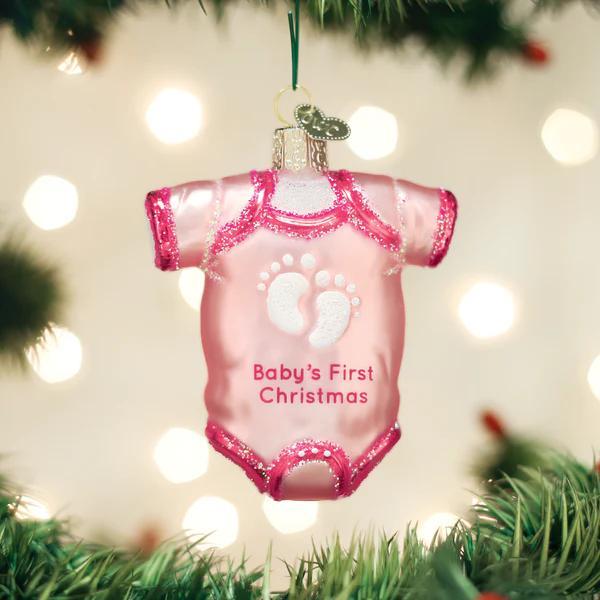 Ornament - Blown Glass - Pink Baby Onesie