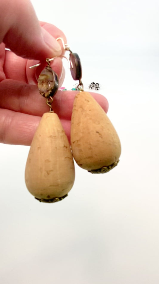 Earrings - Vintage Bead Originals - Cork Teardrops